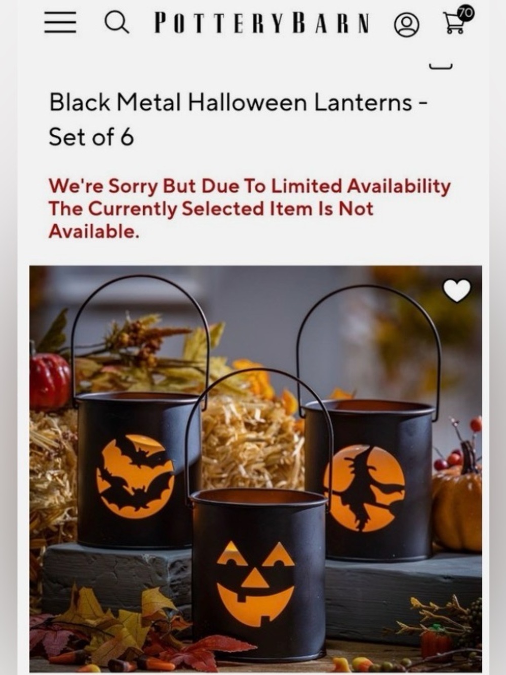Pottery Barn Set of 6 Black Halloween Metal Candle Lanterns Pumpkin Bats Witch